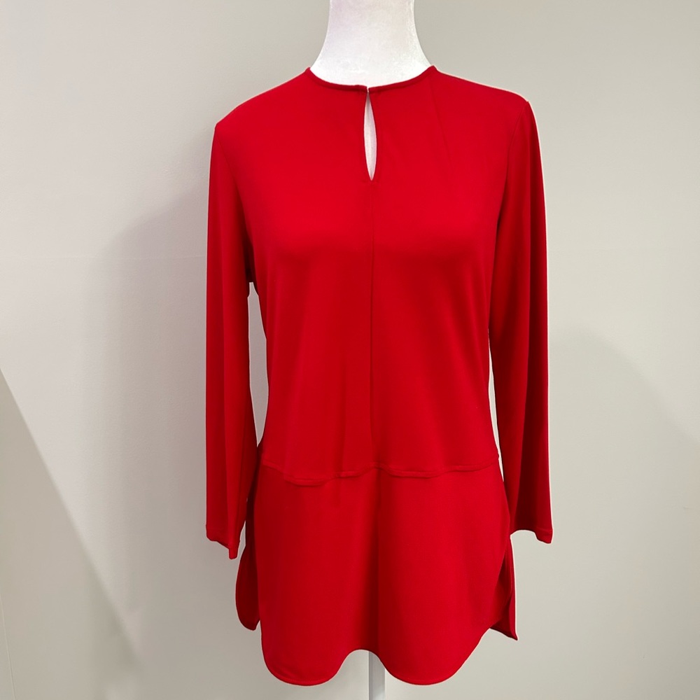 Lauren Ralph Lauren- Red Keyhole Cutout Long Sleeve Top- Size Small